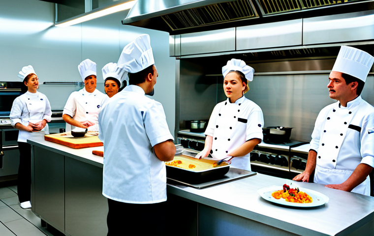 **

"A modern Dutch culinary school kitchen, students fully clothed in chef uniforms attentively watching an instructor demonstrate a sous-vide cooking technique. Stainless steel appliances, bright lighting, focus on precision and efficiency. Safe for work, appropriate content, fully clothed, professional culinary education, perfect anatomy, natural proportions, high quality."

**