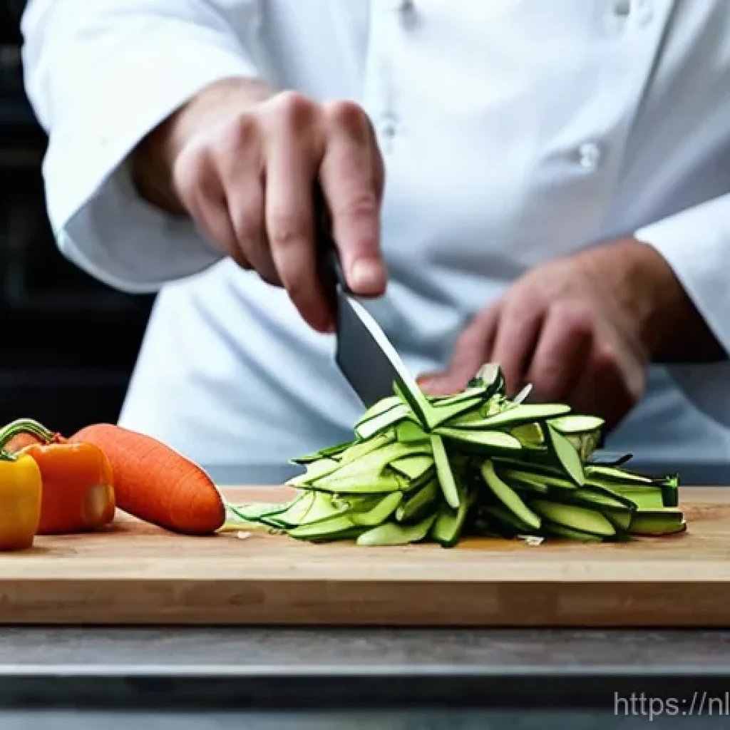 요리사 실기시험 모의고사 준비 - **Prompt 1: Precision Knife Skills and Mise en Place**
A highly skilled chef, wearing a crisp, p...