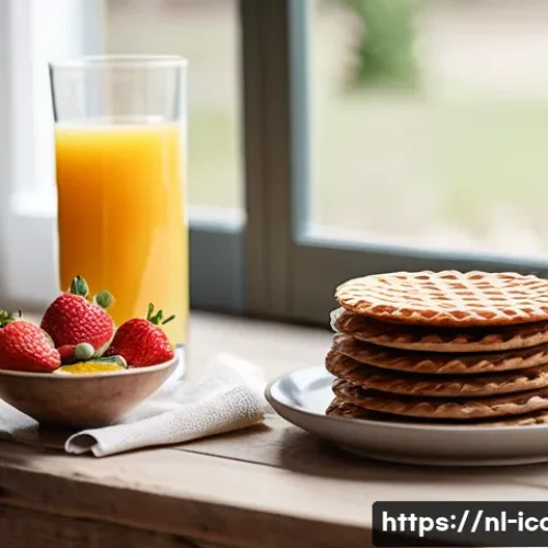 Home 33 요리사의 음식 사진 촬영 팁 - A bright and inviting food photography scene showcasing a rustic Dutch breakfast table by a large wi...
