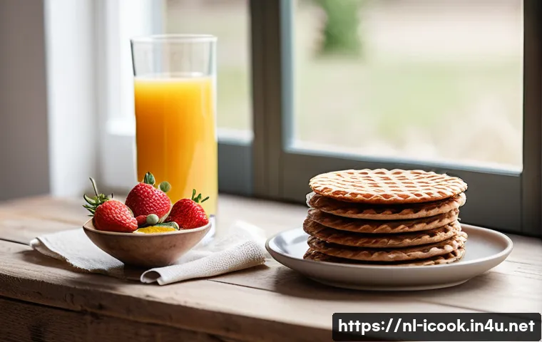 요리사의 음식 사진 촬영 팁 - A bright and inviting food photography scene showcasing a rustic Dutch breakfast table by a large wi...